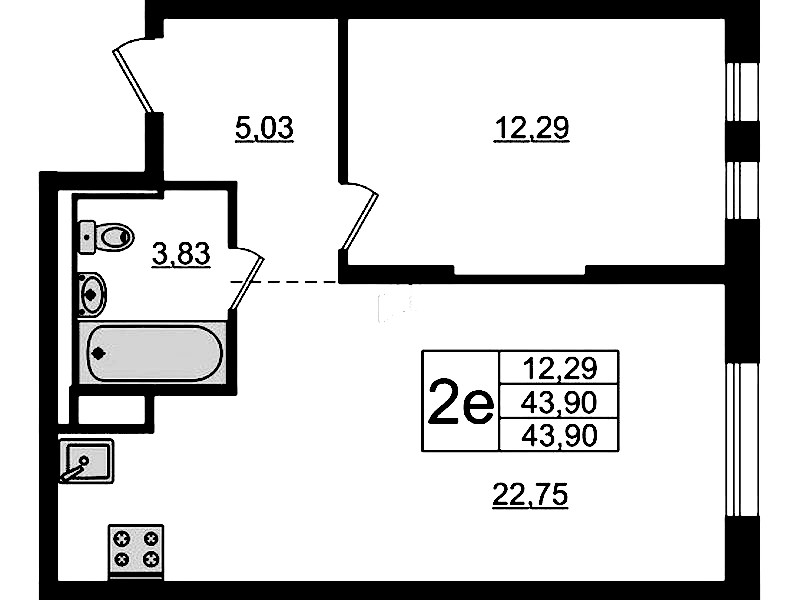 1-комнатная квартира 43.9 м², 2/12 эт., ЖК «Новые Лаврики»
